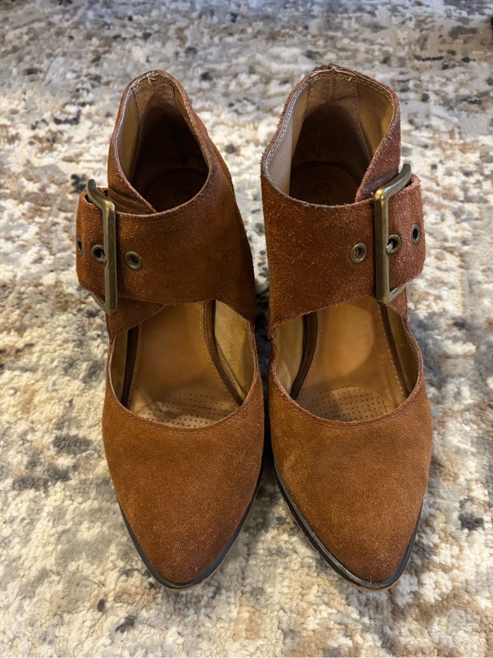 Corso Como Brown Suede Pointed-Toe Buckle Heels